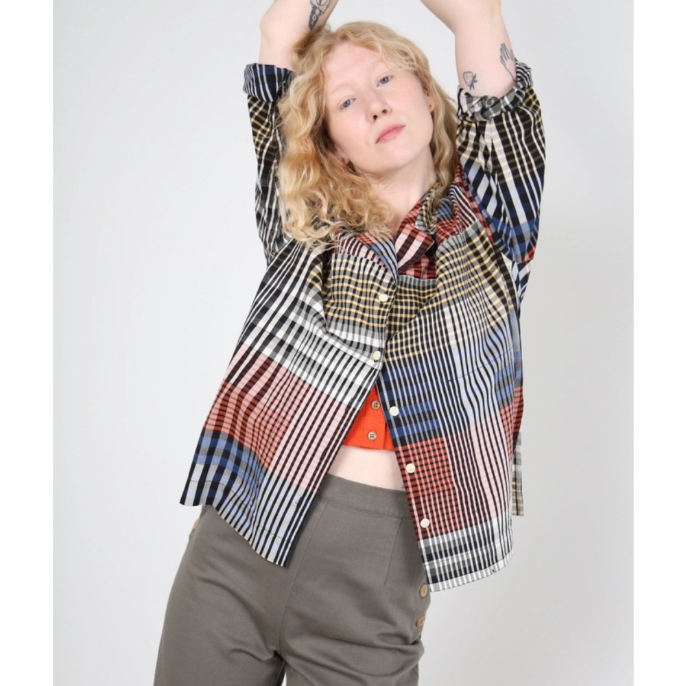 Ilana Kohn Plaid Patchwork Button Front Shirt Xs … - image 1